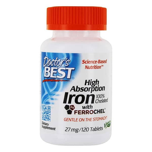 Doctor's Best Iron 100% Chelated with Ferrochel 27mg (120 таблеток/120serv)